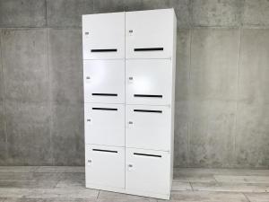 【フリーアドレスやコワーキングオフィスの相棒！鍵の持ち運び要らずで便利に使えるダイヤル錠タイプ！】■8人用パーソナルロッカー　■ホワイト　■投入口あり　■ダイヤル錠/オカムラ製（okamura）　レクトライン（Rectline）