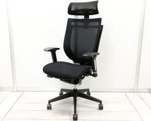 【限定1脚】椅子 ワークチェア アイリスチトセ　VIGOR EXE　ヘッドレスト付きハイバックチェア　背メッシュ×座クッション　可動肘付き　定番で人気のブラックカラー