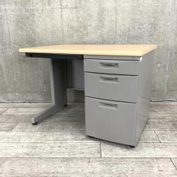 【訳アリ品】【定価約9万円】【幅1000㎜のコンパクトタイプ！使い勝手の良い３段収納の片袖机！】■イトーキ（ITOKI）製　CZNシリーズ　片袖机　■W1000㎜　■本体：ホワイトグレー　天板：木目調ナチュラル　■シリンダー錠