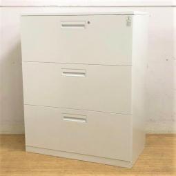 コクヨ　エディアシリーズ　3段ラテラル書庫　本体ホワイト×天板ホワイト　鍵付き　シリンダー錠　A4×3段分収納