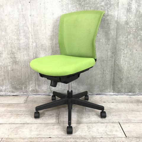 【ソフトなメッシュが背中にフィット！】【必要機能をシンプルにまとめた軽快なオフィスチェア】■コクヨ（KOKUYO）製　バリシア　肘無し　ローバックチェア　■背面メッシュ　■イエローグリーン【2506】弊社使用欄【A01020857】