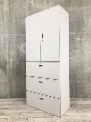 【中古】シンライン HTM-109HSS-WE・HTM-109AAS-WE イトーキ（ITOKI） ハイキャビネット／両開き＋3段ラテラル