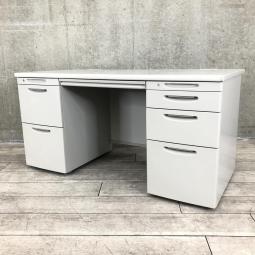 【収納スペース充実・机上をスッキリ整理!上長席にもオススメ!】■オカムラ(okamura)製 SDシリーズ 両袖机 W1400×D700×H700㎜ ■シリンダー錠 ■ニューグレー