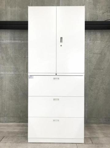 ☆H2160mm！【大容量！オフィスの資料もこれ1台でマルっと収納！】■クロガネ（KUROGANE)　上下書庫セット（両開き＋3段ラテラル）　W900×D400×H2160㎜　ホワイト　シリンダー錠　■奥行き400mmのスリムタイプ！