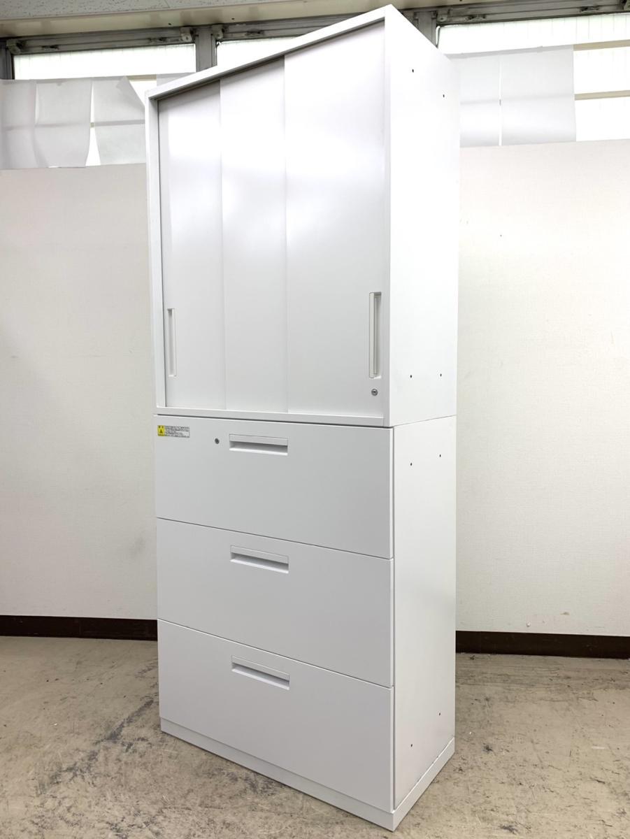 JI-39 【オフィス家具専門店】ウチダのラテラル上下書庫です！ 両開き・3段ラテラル上下書庫が安く手に入る店－中古オフィス家具買取
