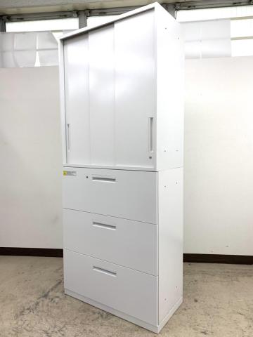 【輝く白さ!】便利セット上段3枚扉&下段3段書庫仕様※まっしろホワイトカラー◆内田洋行製【起業ため大人気!】