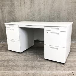 【充実のワークスペース！豊富な引出しで机上をスッキリ整理！】■コクヨ（KOKUYO）製　BS＋シリーズ　両袖デスク　W1400mm　■ホワイト　■シリンダー錠