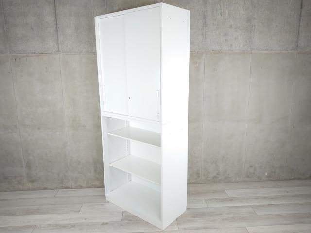 【オフィス収納を支える王道書庫セット！】■コクヨ（KOKUYO）製　エディア（EDIA）シリーズ　引き違い＋オープン書庫セット　ハイキャビネット　H2150㎜　■ホワイト　■シリンダー錠