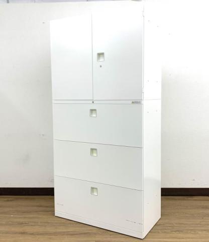 【中古】レクトライン 4B311F　ZA75 オカムラ（okamura） ハイキャビネット／両開き＋3段ラテラル