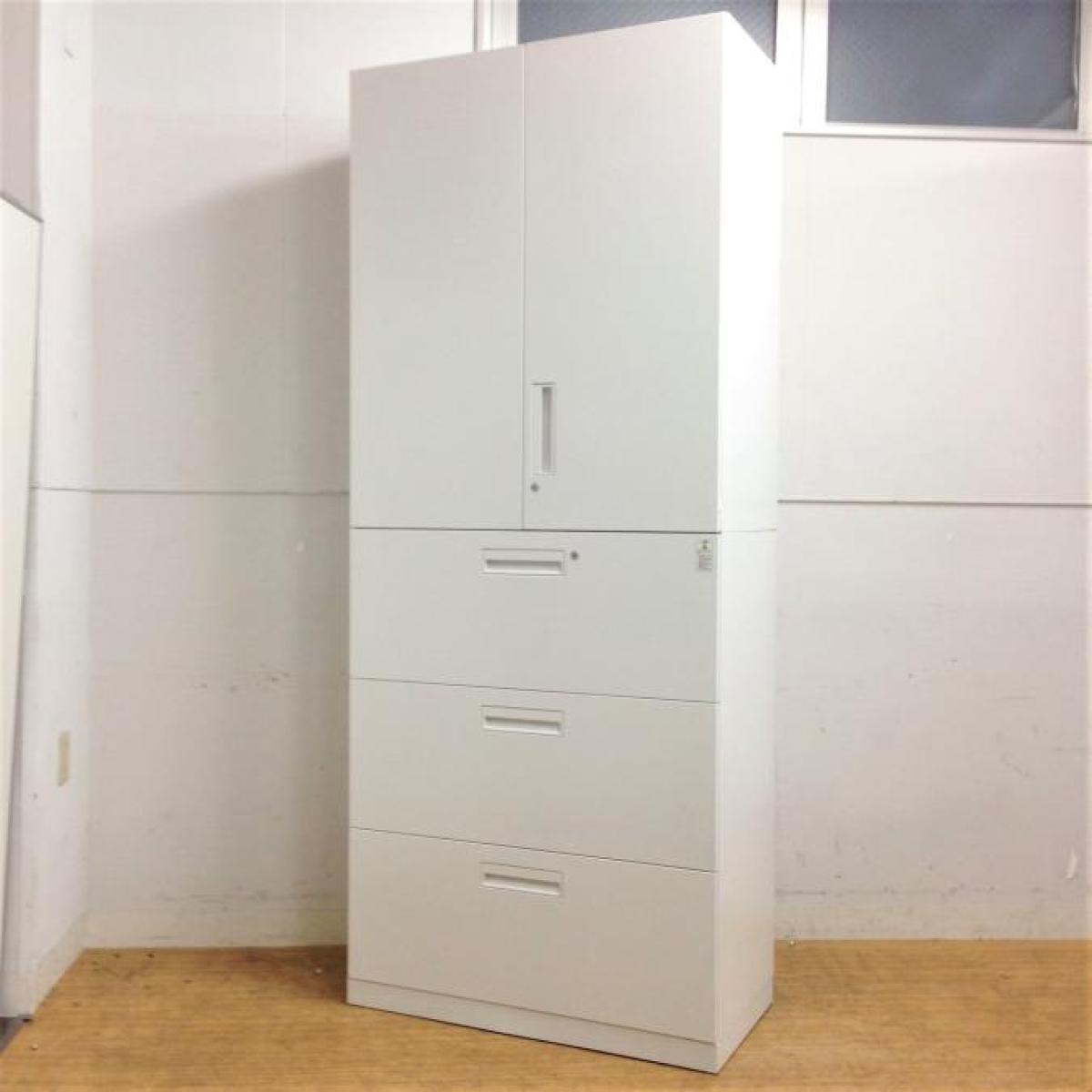 コクヨ　エディア　3段ラテラル＋両開きの書庫セット　ホワイト　鍵付き（シリンダータイプ）　使い勝手の良い定番の組み合わせ【愛知・名古屋・豊田・静岡・浜松】
                        エディア
                                    中古
            