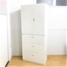 【大容量でスッキリ整理！観音開き＋3段ラテラル書庫セットが入荷！】■イトーキ (ITOKI)製　シンライン(THUN LINE)　ハイキャビネット （両開き＋3段ラテラル）　■ホワイト　■シリンダー鍵