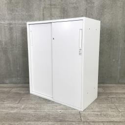 【お問い合わせの多い引違い書庫！スライド引き戸だから開閉スペースに困りません！】■コクヨ（KOKUYO）　エディア（EDIA）　引き違い書庫　2枚扉　ローキャビネット　■シリンダー錠　■ホワイト　■天板、ベース無し