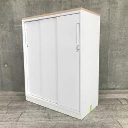 【西】~オフィスに調和するデザイン収納~【ウチダ】【HSシリーズ】【引き違い書庫】【ホワイト】【ナチュラル天板】【ローキャビネット】【下置き】【チェア】【椅子】【イス】【事務椅子】【デスク】【机】【書庫】【書棚】【棚】【ラック】【収納】【格安】【安い】【メーカー】【レイアウト変更】【模様替え】