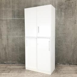 【オフィスの書類をまとめて整理！希少な両開き＋引き違い書庫セットが入荷！！】■コクヨ（KOKUYO）製　エディアシリーズ　両開き＋引き違い　書庫セット　H2015㎜　■2枚扉　■シリンダー錠　■ホワイト【AD】