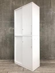 【手狭オフィスで大活躍！導線を確保できる上下引き違い書庫セット！】■コクヨ（KOKUYO）製　エディアシリーズ（EDIA）　上下引き違い書庫セット　ハイキャビネット　H2150㎜　2枚扉　■シリンダー錠　■ホワイト