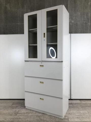 【中古】シンライン HTM-109HVGN-W9　/　HTM-109AAS-W9 イトーキ（ITOKI） ハイキャビネット／両開き＋3段ラテラル