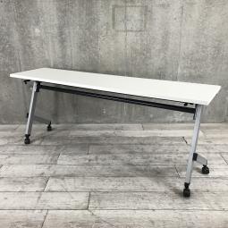 【折りたたみ収納が秀逸！スタイリッシュなデザインで高品質！】■ウチダ(UCHIDA)製　プラッテ(PLATTE)シリーズ　サイドスタックテーブル　W1500×D450㎜　■キャスター付　■ホワイト