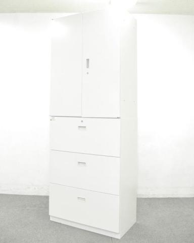 ☆今がチャンス!【在庫入替セール品!】【省スペースに大量収納!オフィスの書類をまとめて整理!】■イトーキ シンラインシリーズ 上下書庫セット(両開き+3段ラテラル) W800×D400×H2140 ホワイト