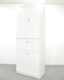 【省スペースに大量収納！オフィスの書類をまとめて整理！】■イトーキ　シンラインシリーズ　上下書庫セット（両開き＋3段ラテラル） W800×D400×H2140　ホワイト