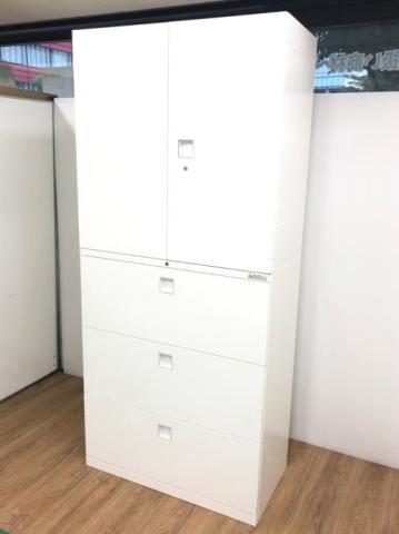 【中古】レクトライン  オカムラ（okamura） ハイキャビネット／両開き＋3段ラテラル