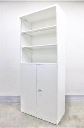 【オープン+両開きの書庫セット！大人気オカムラ製のレクトラインが入荷！】■オカムラ(okamura)製　レクトライン　オープン+両開き　ハイキャビネット　■ホワイト 　 ■シリンダー錠　※扉外し商品のため外し跡がございます。