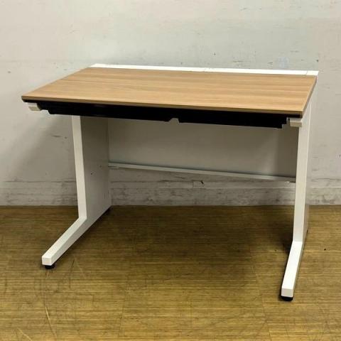 【在庫入替セール】平机　スタンダードテーブル(センター引き出し付き)　コクヨ　iS　オシャレな木目　ラスティックミディアム天板×本体ホワイト　コンパクトな幅1000mm