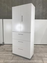 【使いやすさを追求したデザイン！大きめ取っ手で開閉らくらく！観音開き＋3段引き出しの書庫セット！】■イナバ（Inaba）　TF（ティーエフ）シリーズ　両開き＋3段ラテラル　書庫セット　■シリンダー錠　■ホワイト