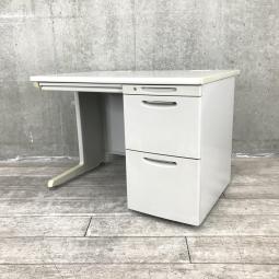 【3段引き出し一体型で圧倒的な収納力！コンパクトな1000㎜幅タイプの片袖机！】■ オカムラ(okamura)製　SD-Vシリーズ　片袖机　W1000㎜　■ニューグレー　■シリンダー鍵　※日焼け有