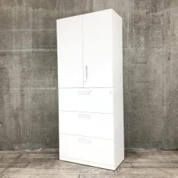 ※ラッチ・ベース部分に日焼けによる使用感あり【オフィスの書類をスッキリ整理！清潔感のあるホワイト色の人気書庫セット】/オススメ(おすすめ) /人気商品【弊社使用欄：A01038428　/　A01045929】■両開き＋３段ラテラル　書庫セット　H2150㎜　■色：ホワイト　■シリンダー錠　/コクヨ(KOKUYO)製　エディア(EDIA)シリーズ/