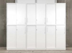 3台1セット！【手狭オフィスで大活躍！導線を確保できる上下引き違い書庫セット！】/オススメ(おすすめ) /人気商品【弊社使用欄：A01031461/A01031463】■上下引き違い書庫セット　ハイキャビネット　H2150㎜　2枚扉　シリンダー錠　ホワイト/コクヨ/エディア