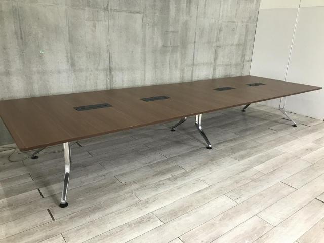 【大切なお客様を招くお部屋にもおすすめ！幅4800㎜の広々テーブル！8名以上の会議におすすめ！】■ウチダ(UCHIDA)製　ミーティングテーブル　会議用　応接用　W4800×D1500㎜　■4枚天板　■配線カバー付　■天板：木目調ブラウン/脚：ポリッシュ