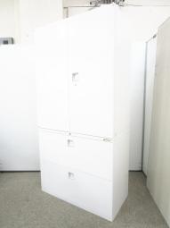 【両開き＋2段ラテラル】オカムラ/レクトライン/ホワイト【梁下に強いH1800台サイズ】シリンダー錠