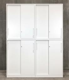 2台1セット！【手狭オフィスで大活躍！導線を確保できる上下引き違い書庫セット！】/オススメ(おすすめ) /人気商品【弊社使用欄：A01031461/A01031463】■上下引き違い書庫セット　ハイキャビネット　H2150㎜　2枚扉　シリンダー錠　ホワイト/コクヨ/エディア