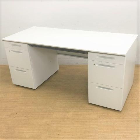 W1600の大きめサイズのデスク コクヨ iSデスクシステム 両袖机 鍵付き 人気のホワイトデスク