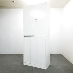 【オフィスの書類をまとめて整理!引き違いと引き出し式の書庫セット!】■オカムラ(okamura)製 レクトラインシリーズ 引き違い+3段ラテラル 上下書庫セット 3枚扉 H2150㎜ ■シリンダー錠 ■ホワイト