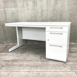 【イナバの技術が詰め込まれたスタンダードなオフィスデスク！収納も充実で使いやすい！】■イナバ(Inaba)製　デュエナシリーズ　片袖机　W1400×D700㎜　■ホワイト　■シリンダー鍵 【弊社使用欄：A01044383】