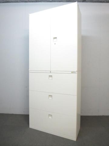 ☆H2150mm!【書庫探しに迷ったらコレ!】■オカムラ製 上下書庫セット(両開き+3段ラテラル) レクトラインシリーズ ホワイト ■省スペースに大量収納!オフィスの書類をまとめて整理!【Okamura Rectline】★