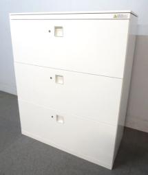 ☆人気のセパレートロックタイプ！【個人用ロッカーとしてもオススメ！】■オカムラ　レクトラインシリーズ　3段ラテラル書庫　ホワイト天板付　各段施錠タイプ　■Okamura　Rectline】