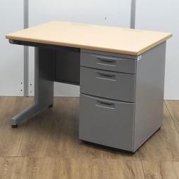 ★【T12】【商品入替のため、残り6台限り】イトーキ製　CZN　ナチュラル天板　本体：グレー　W1000xD700xH700サイズ　シリンダー　幅1000コンパクトタイプ！　使い勝手の良い3段収納の片袖机！　W1000片袖机！！