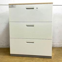 【在庫入替セール】プラス　L6シリーズ　3段ラテラル書庫　本体ホワイト×天板ナチュラル　鍵付き　シリンダー錠