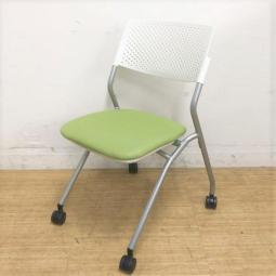 【在庫入替セール】内田洋行のミーティングチェア　ネスティングチェア　FM-265シリーズ　背ホワイト×座グリーン　コンパクトでスタイリッシュ【愛知・名古屋・豊田・静岡・浜松】