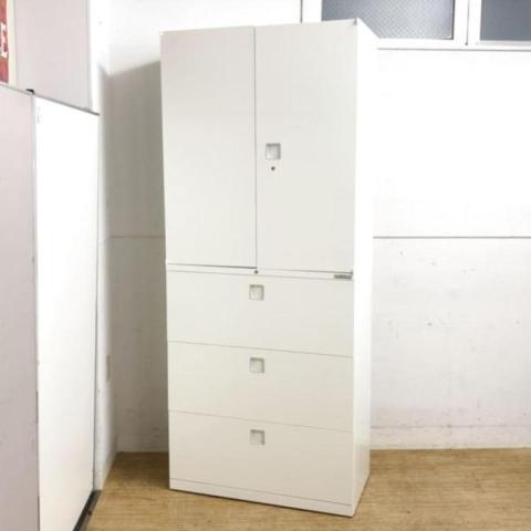 【中古】レクトライン  オカムラ（okamura） ハイキャビネット／両開き＋3段ラテラル