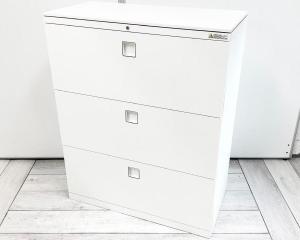 【高品質で使いやすい!上下左右から開閉操作できる!】■オカムラ レクトラインシリーズ 3段ラテラル書庫 ホワイト天板付 ■ファイル収納にオススメ!引出し型キャビネット【Okamura Rectline】