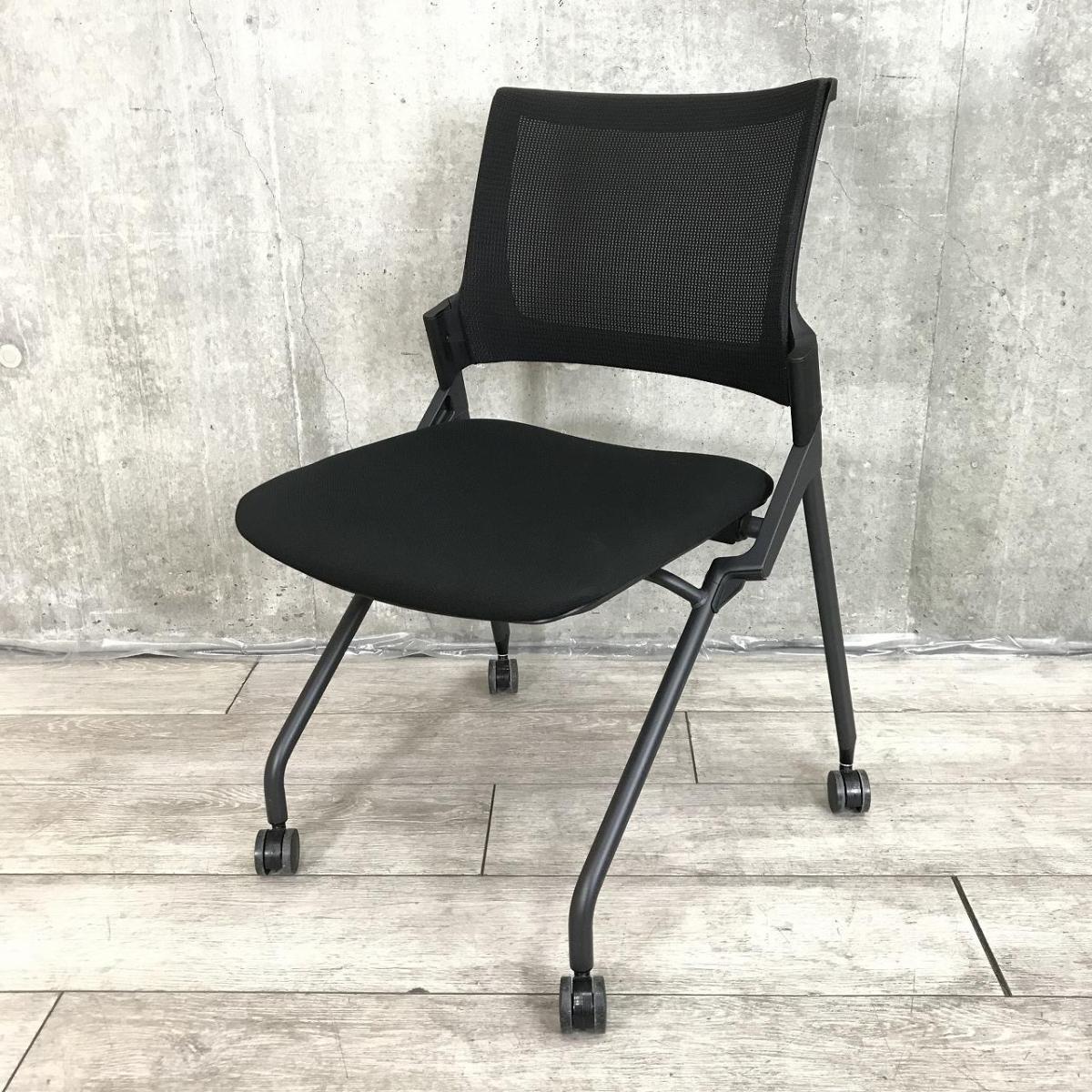 【省スペース収納＆キャスター付きの万能チェア！】■イトーキ（ITOKI）製　モノンチェア（Monon）　ネスティングチェア　ミーティングチェア　■背面メッシュ　■キャスター付　■ブラック【IB】
                        モノンチェア
                                    中古
            