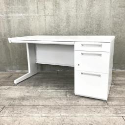 【イナバの技術が詰め込まれたスタンダードなオフィスデスク！収納も充実で使いやすい！】■イナバ(Inaba)製　デュエナシリーズ　片袖机　W1400×D700㎜　■ホワイト　■シリンダー鍵 【弊社使用欄：A01044383】【ID】