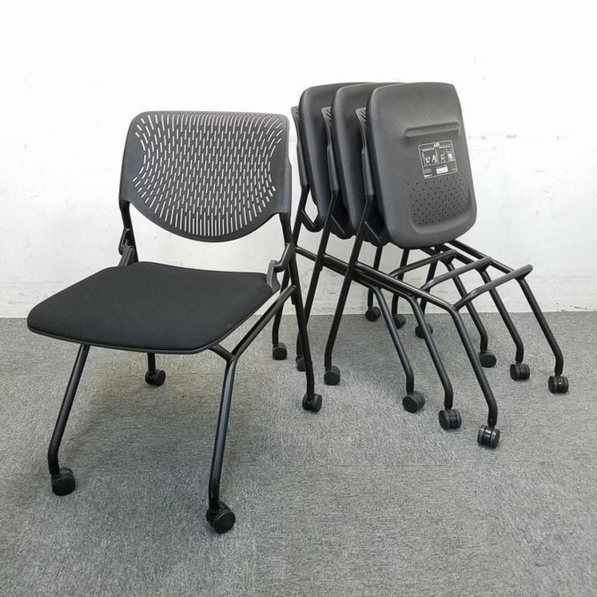 4脚1セット！【重ねて省スペースなネスティングチェア！会議室、共有スペースなどに！】/オススメ(おすすめ) /人気商品【弊社使用欄：A01049591】■ネスティングチェア　ミーティングチェア　■背ヌードメッシュ　■キャスター付　■ブラック/オカムラ（okamura）製　ルナ（Runa）チェア
                        ルナ
                                    中古
            