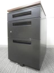 【これは便利！上下昇降する便利な天板付きタイプ！】■ウチダ　エスティシリーズ　３段ワゴン　ホワイト　木目天板付き　■Ｌ字型デスクのような使い方も可能！【サイドワゴン】【レベルアップワゴン】【ABW】