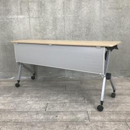 【会議室の作成や増設に！平行スタックで省スペース！】■イトーキ(ITOKI)製　HXシリーズ　サイドスタックテーブル　フラップタイプ　ミーテイングテーブル　W1500×D450㎜　■幕板・キャスター付き　■木目ナチュラル