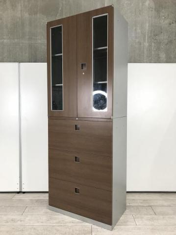 【中古】レクトライン  オカムラ（okamura） ハイキャビネット／両開き＋3段ラテラル