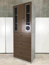 【西】～オフィスに上質な雰囲気をプラス～【オカムラ】【レクトライン】【3段ラテラル×両開き書庫】【木目ダーク】【ガラス戸】【ハイキャビネット】【チェア】【椅子】【イス】【事務椅子】【デスク】【机】【書庫】【書棚】【棚】【ラック】【収納】【格安】【安い】【メーカー】【レイアウト変更】【模様替え】